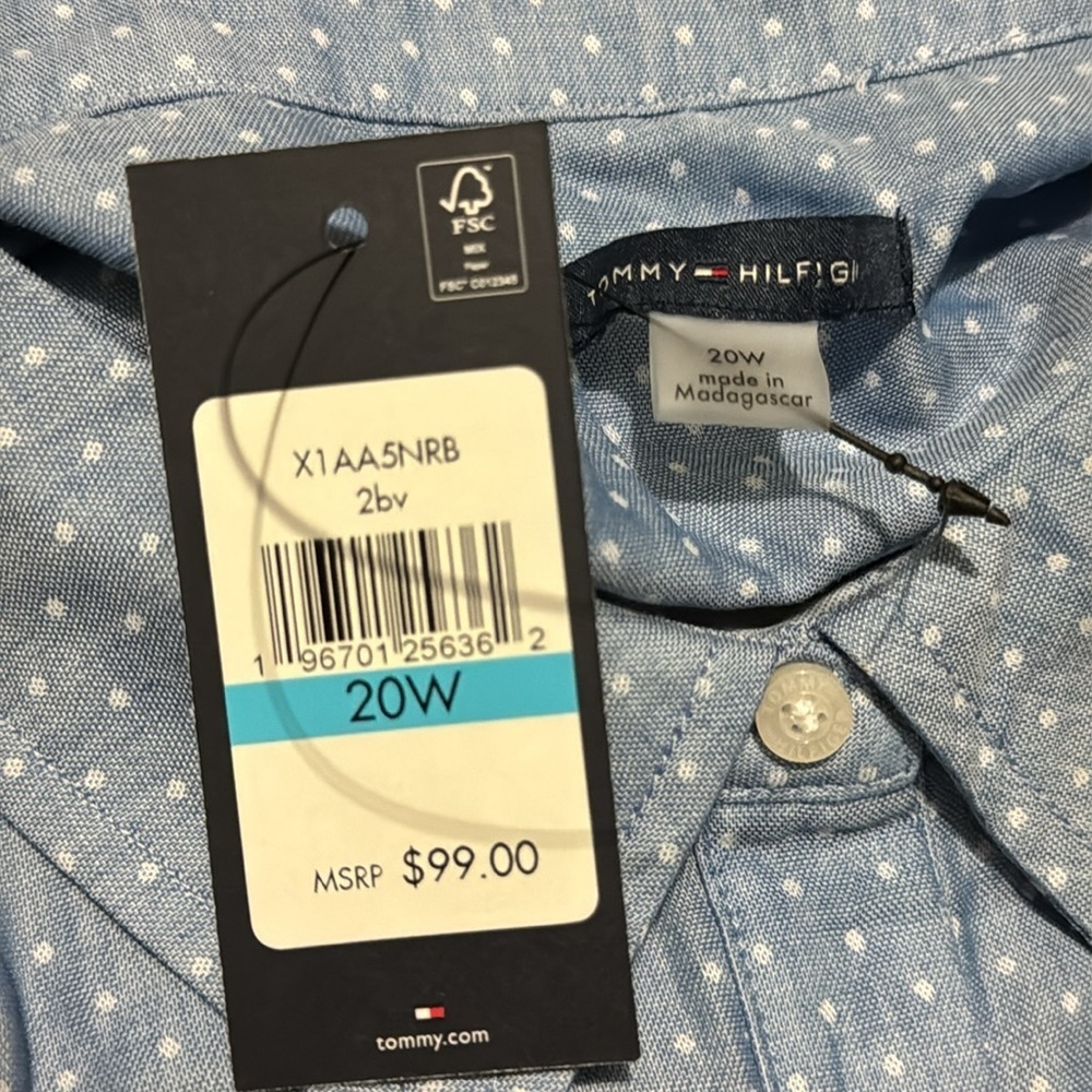 NWT Tommy Hilfiger Blue Polka Dot Sleeveless Tie Waist Button Front Dress 20W - Picture 7 of 7